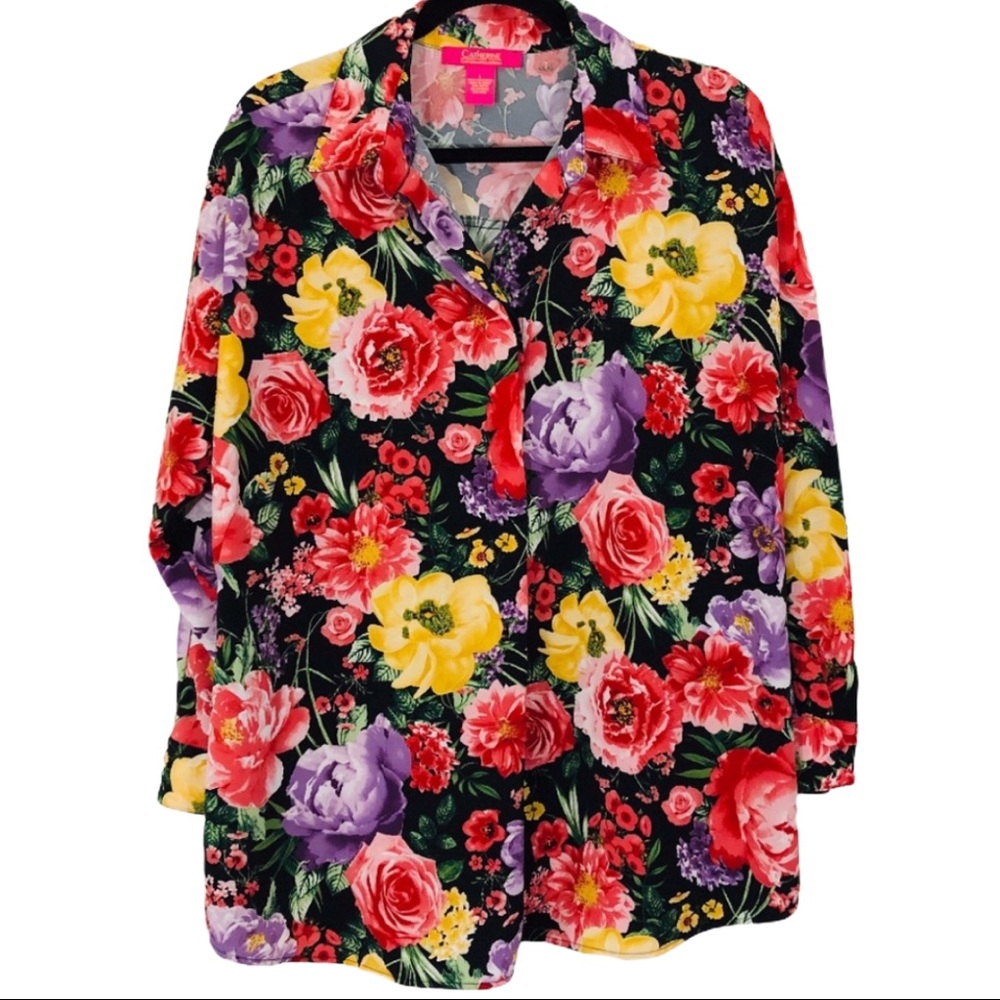 Catherine MaLandrino Floral Tunic Blouse Size L